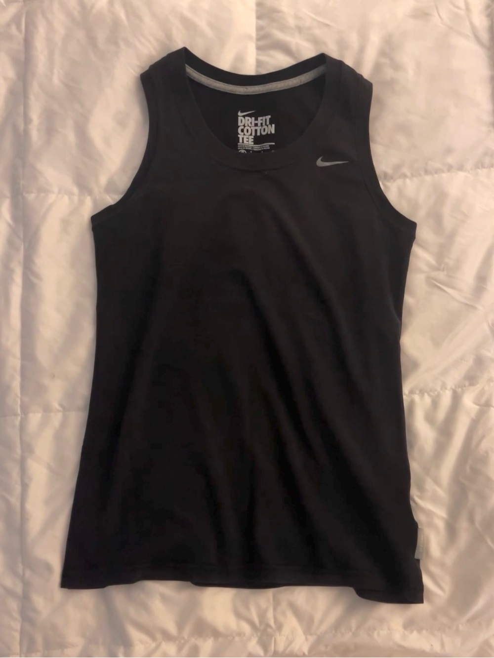 Nike Black Dri-FIT Cotton Tank with White Logo